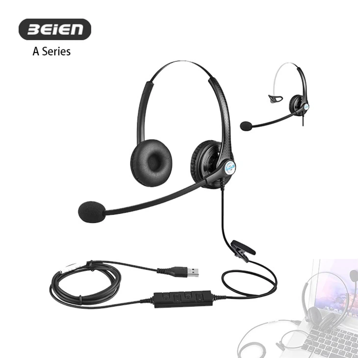 마이크가 장착된 경량 유선 콜센터 헤드셋