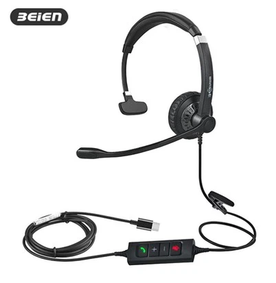 모노 USB C 사무실을위한 마이크 소음 취소가있는 코드 헤드폰
