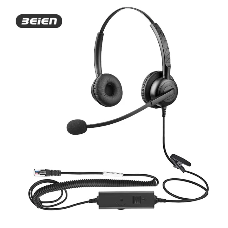 Telephone Binaural Headset With Boom Mic RJ9